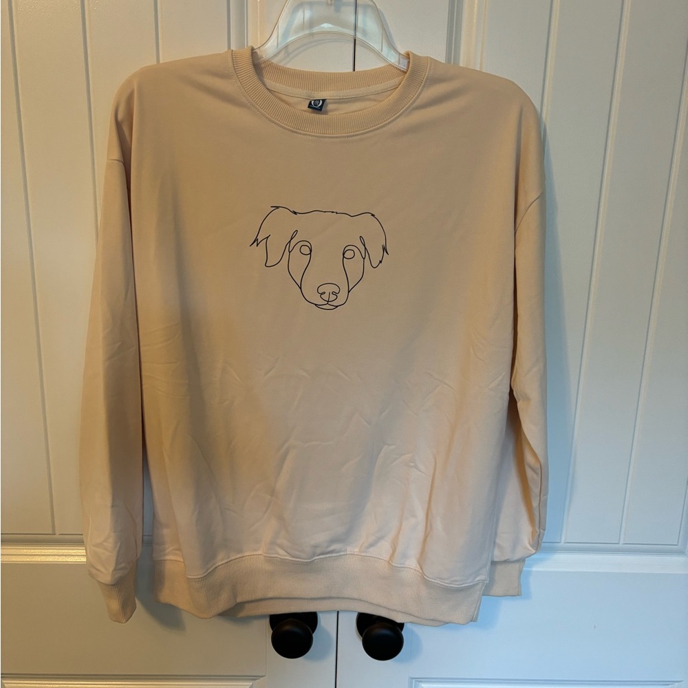 NWOT Dog Drawing Sweatshirt. XL. Off white/beige